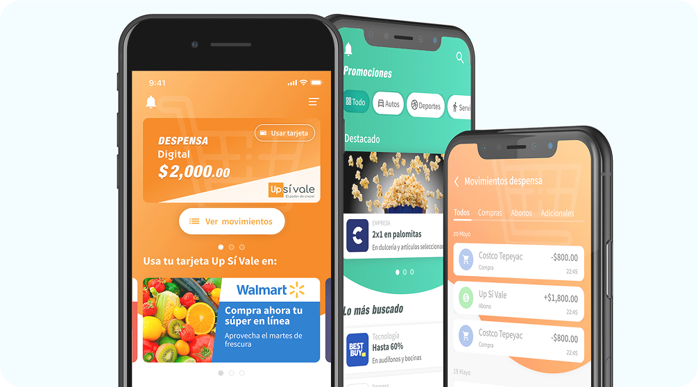 UP Sí Vale app mockups